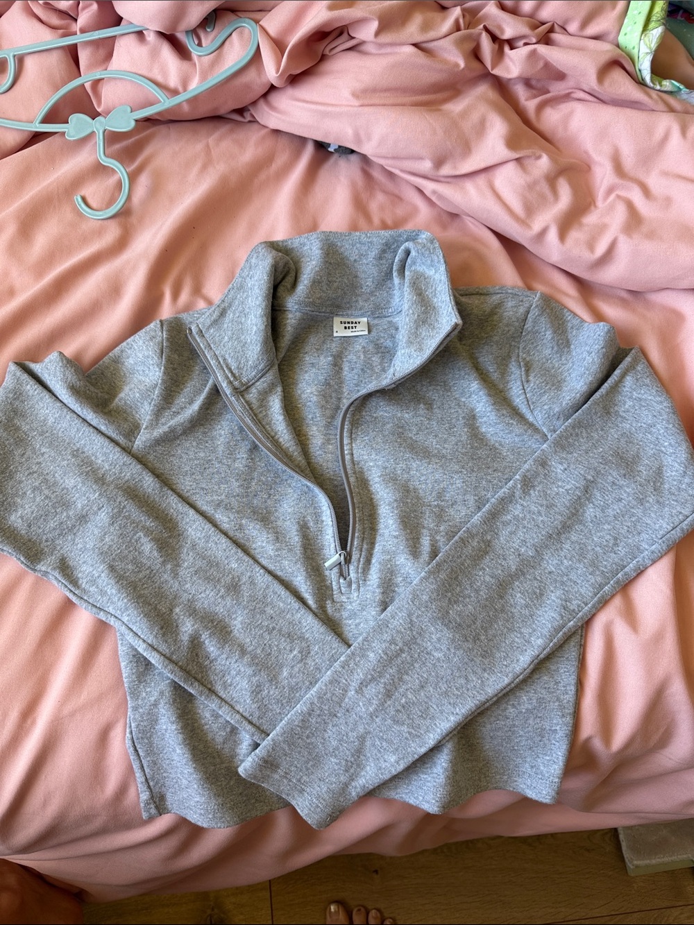 Aritzia Gray Half-Zip BalletCore Crop Sweater